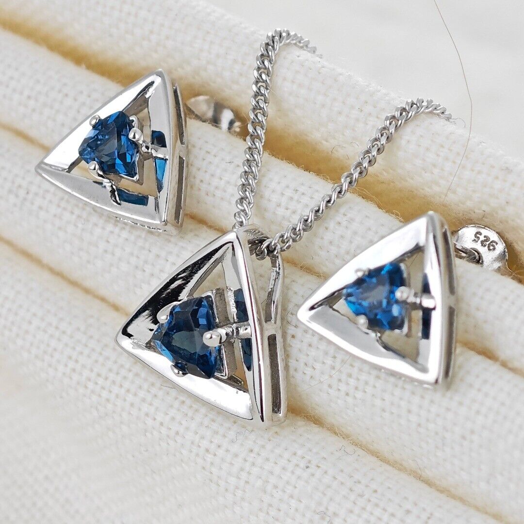 London Blue Topaz Trillion Jewellery Set in Sterling Silver