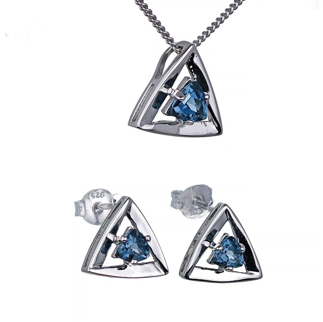 London Blue Topaz Trillion Jewellery Set in Sterling Silver
