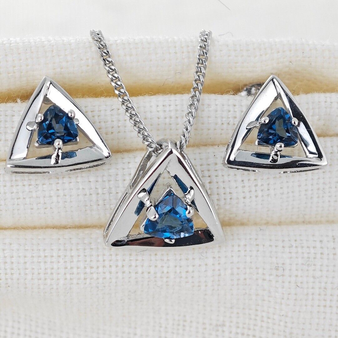 London Blue Topaz Trillion Jewellery Set in Sterling Silver