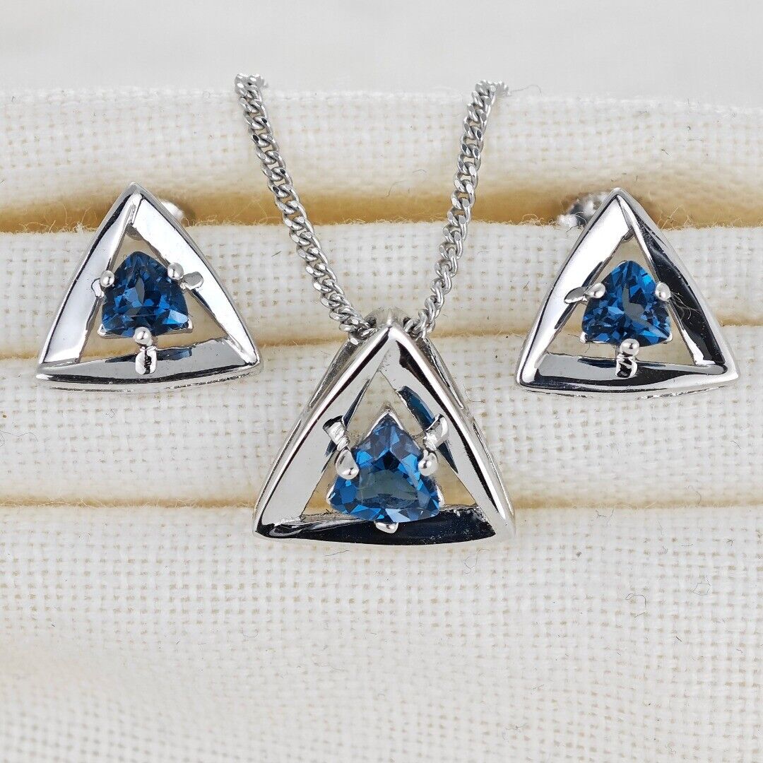 London Blue Topaz Trillion Jewellery Set in Sterling Silver