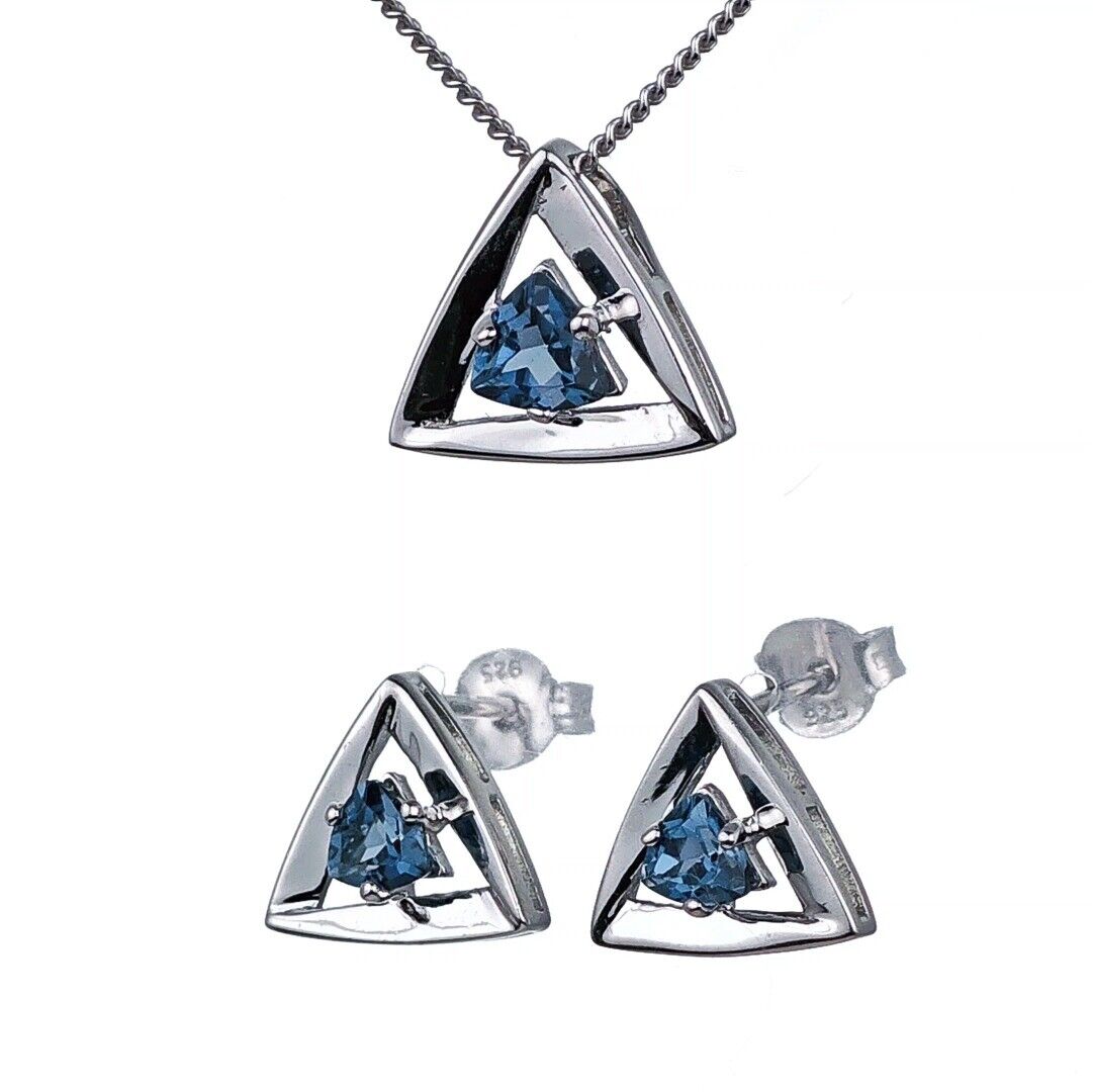 London Blue Topaz Trillion Jewellery Set in Sterling Silver