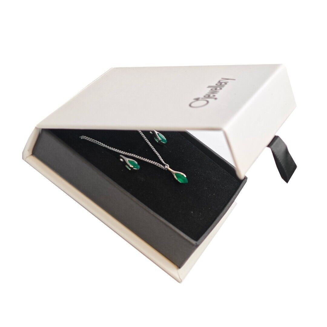 Green Onyx Minimalist Marquise Jewellery Set in Sterling Silver
