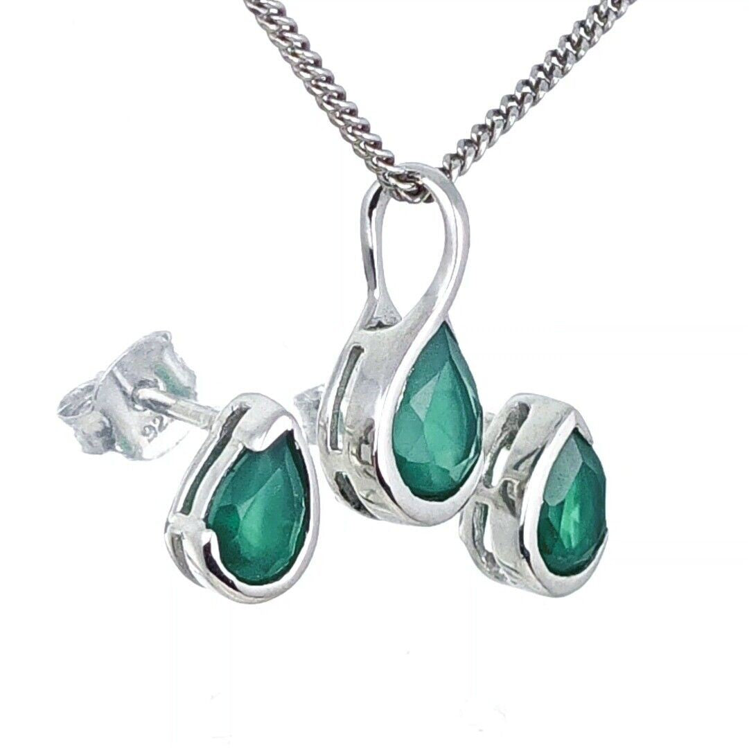 Green Onyx Infinity Loop Jewellery Set in sterling silver