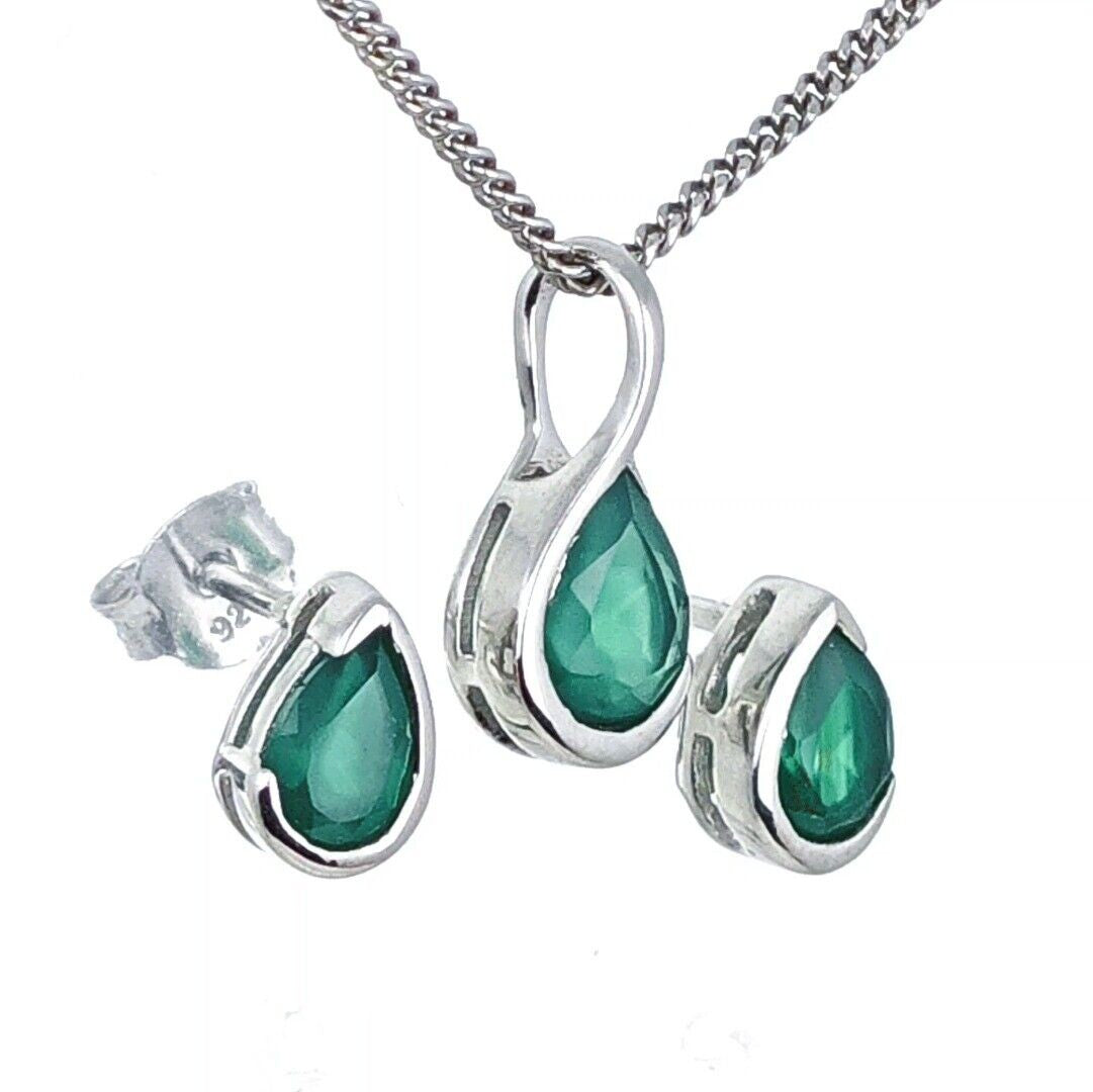 Green Onyx Infinity Loop Jewellery Set in sterling silver