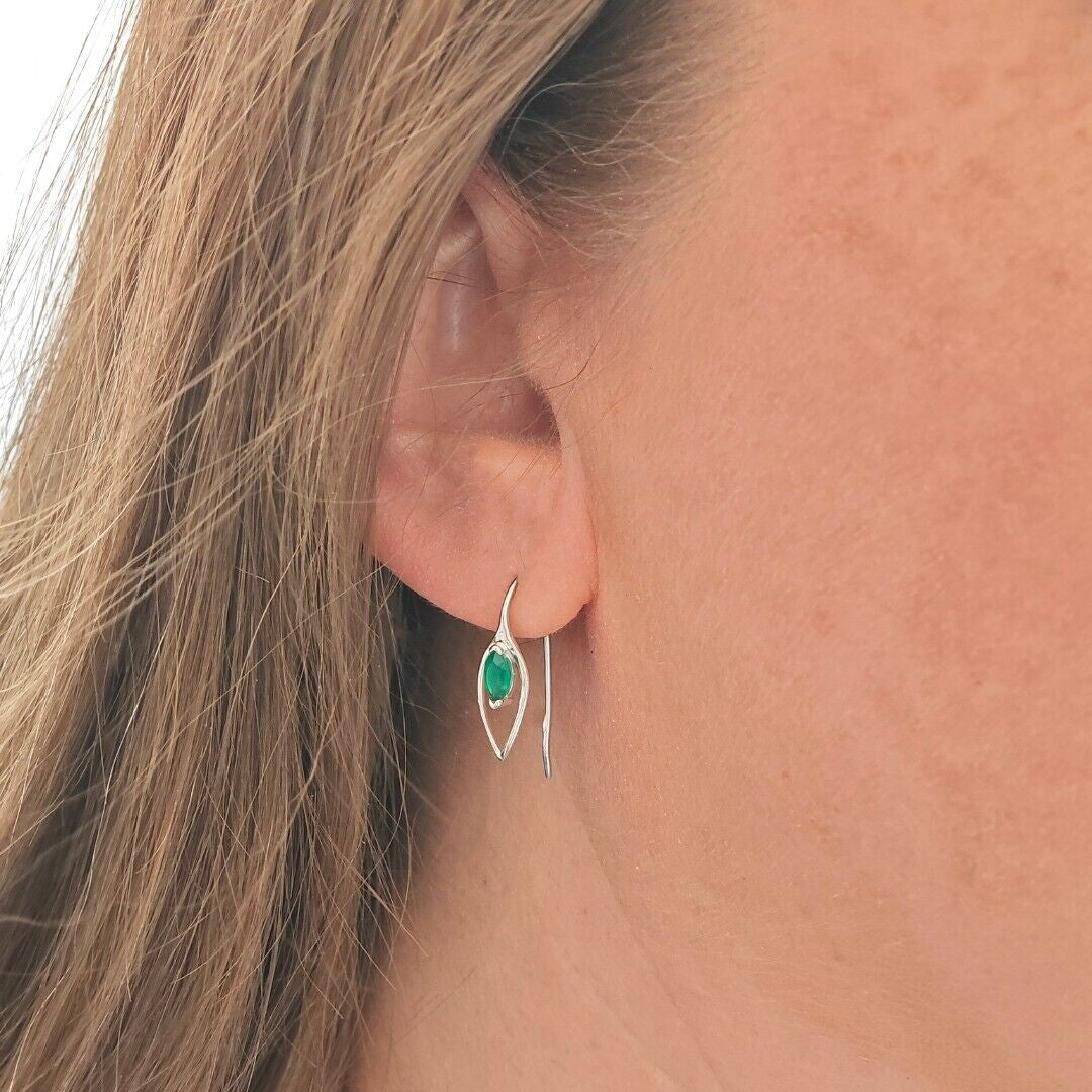 Green Onyx Marquise Dangle Jewellery Set in Sterling Silver