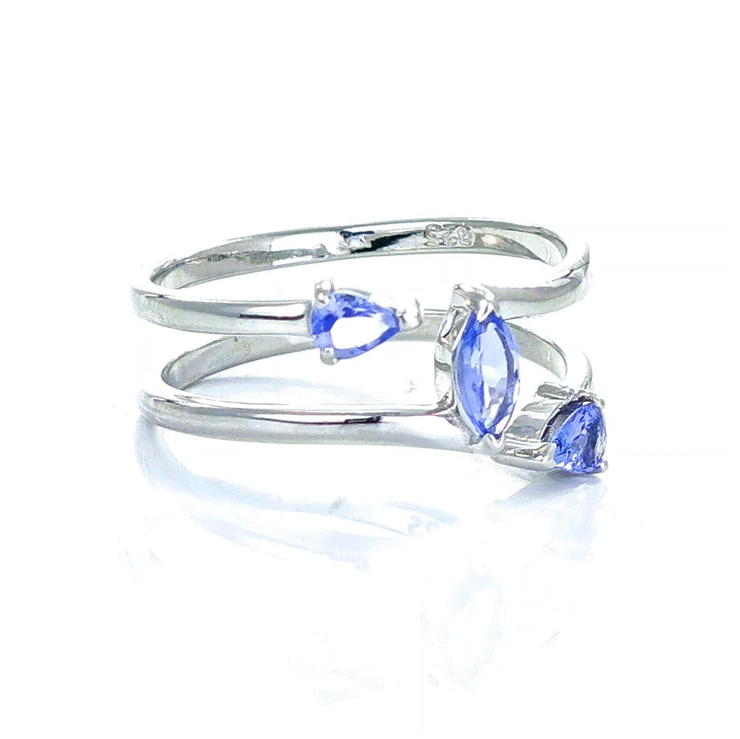 Tanzanite Marquise Trilogy Ring in Sterling Silver