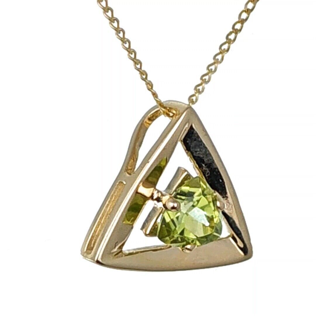Elegant 9ct Gold Peridot Pendant | Green Trillion Gemstone | Hallmarked | UK Design