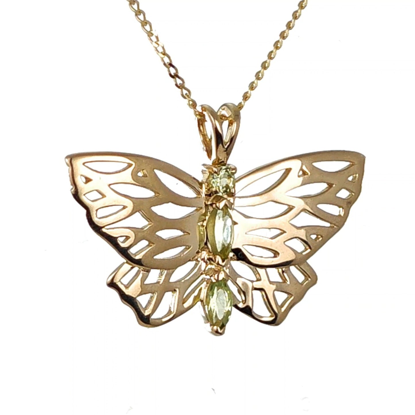 9ct Gold Peridot Butterfly Necklace UK Design Handmade Hallmarked