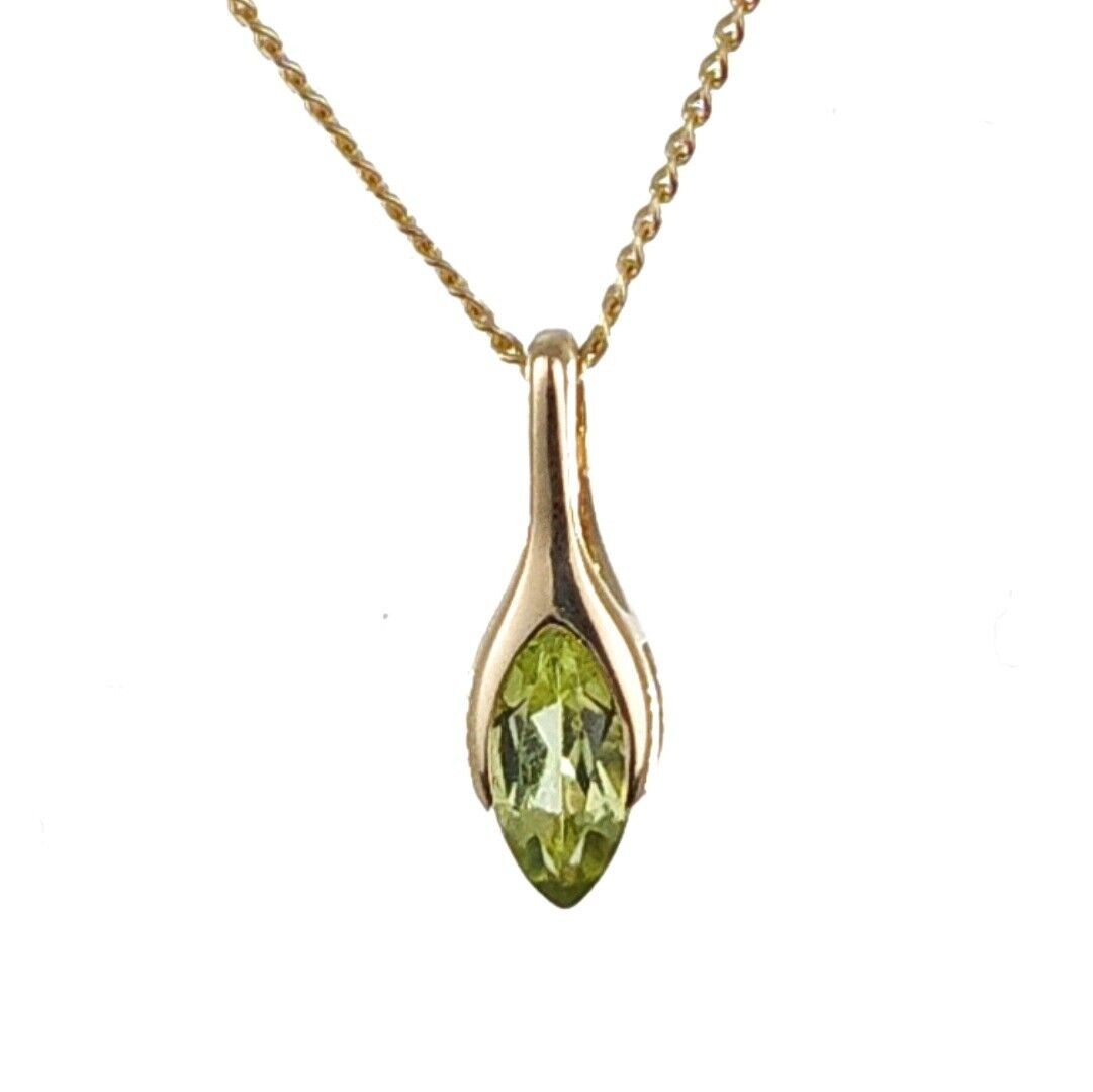9ct gold peridot pendant minimalist green marquise designed in the UK