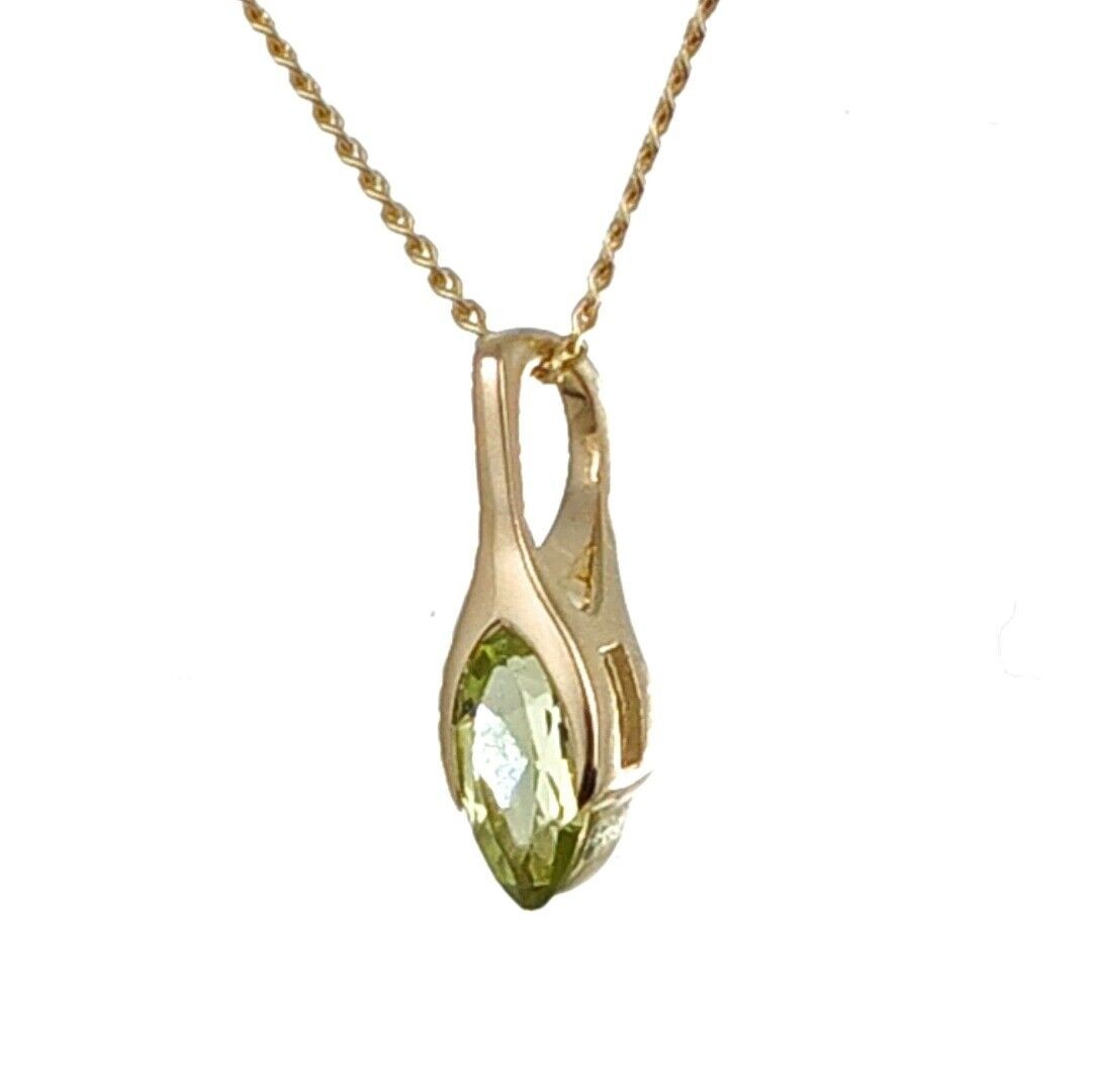 9ct Gold Peridot Pendant Minimalist Green Marquise