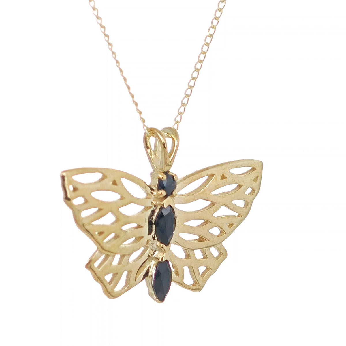 Sapphire Butterfly Necklace in 9ct Gold