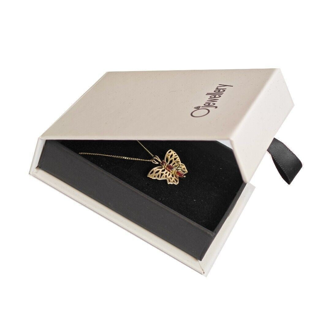 9ct Gold Garnet Butterfly Necklace Red Hallmarked UK Design Handmade