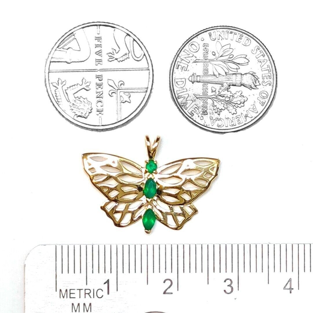 9ct Butterfly Necklace Green Onyx Yellow Gold Hallmarked