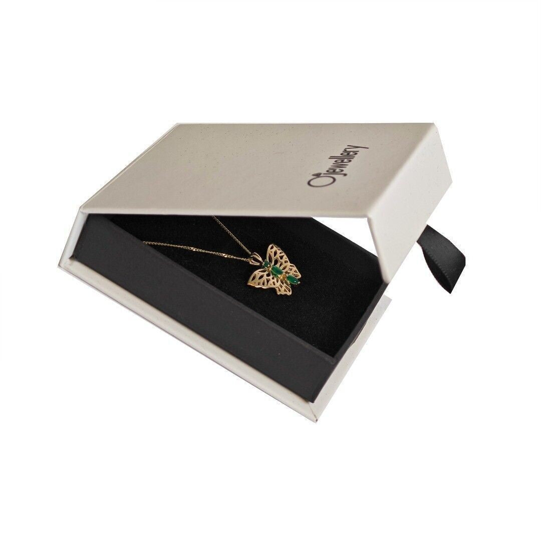 9ct Butterfly Necklace Green Onyx Yellow Gold Hallmarked