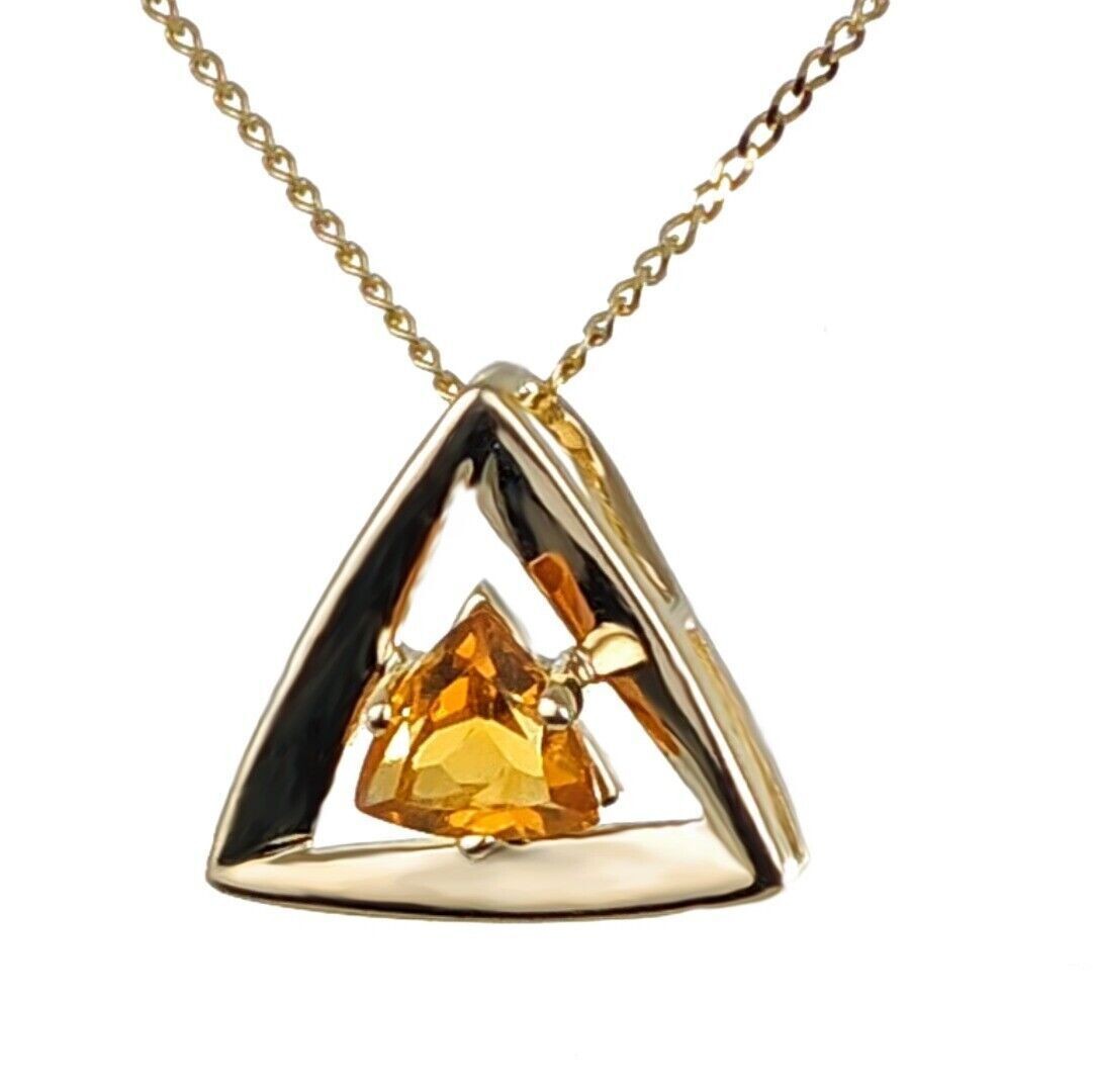 9ct citrine pendant yellow gold hallmarked 375 trillion uk design handmade designed in the UK