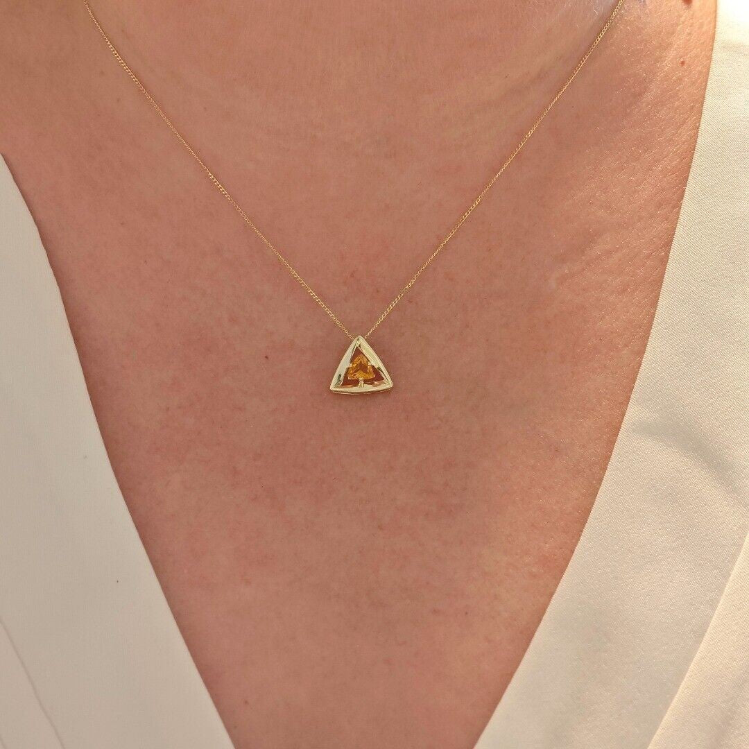 Citrine Trillion Necklace in 9ct Gold