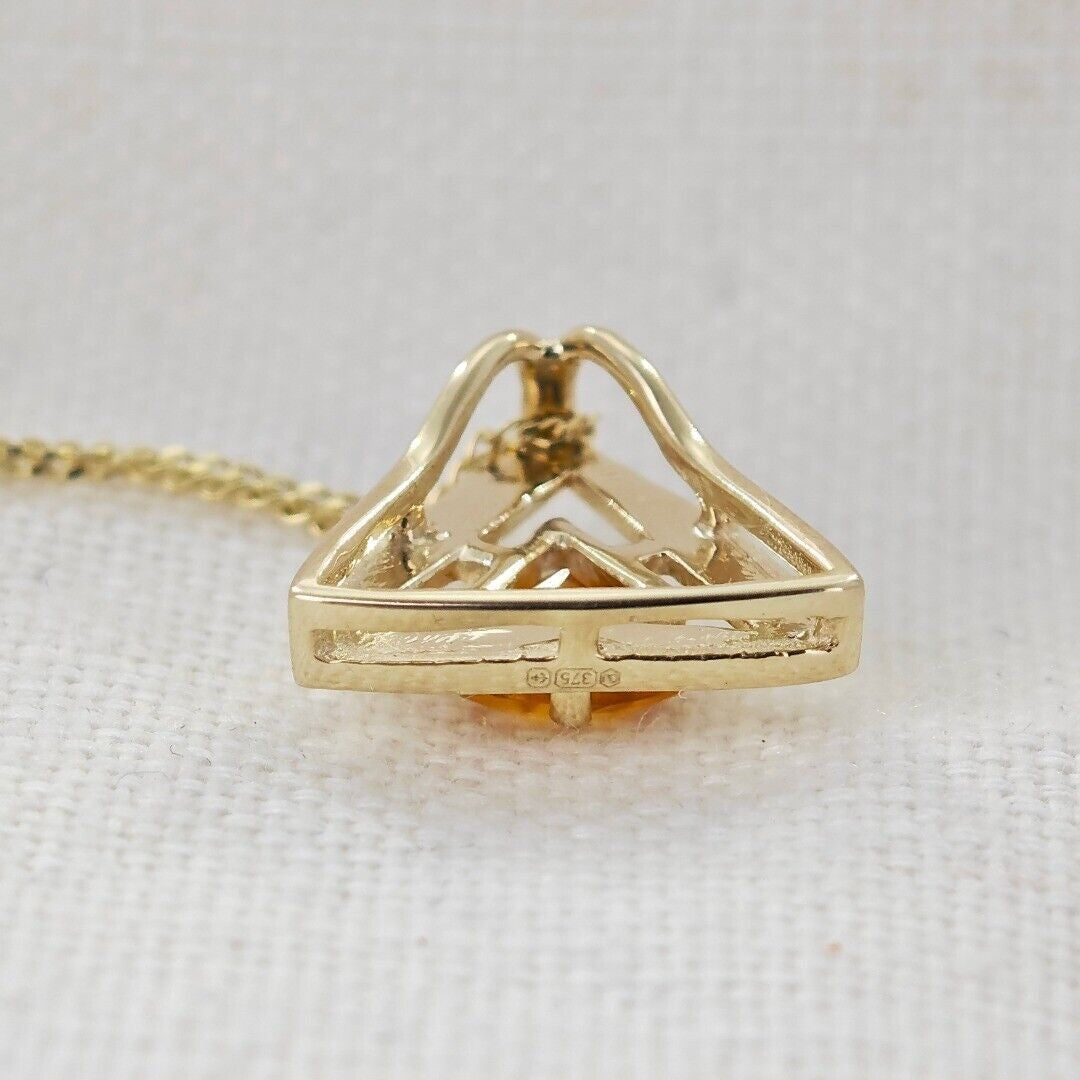 9ct Citrine Pendant Yellow Gold Hallmarked 375 Trillion UK Design Handmade