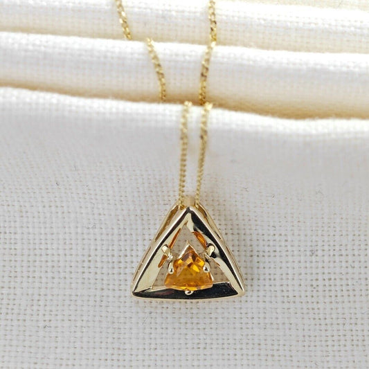 9ct Citrine Pendant Yellow Gold Hallmarked 375 Trillion UK Design Handmade