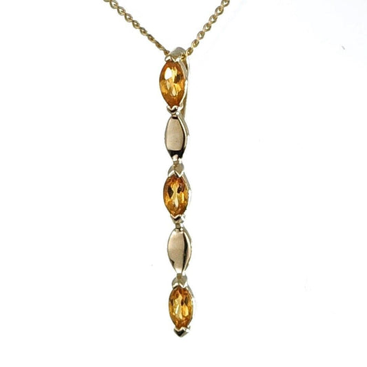 9ct Gold Pendant Yellow Citrine Marquise Hallmarked UK Design Handmade