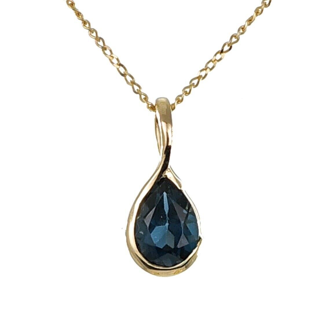 9ct Gold Necklace London Blue Treated Topaz Pendant