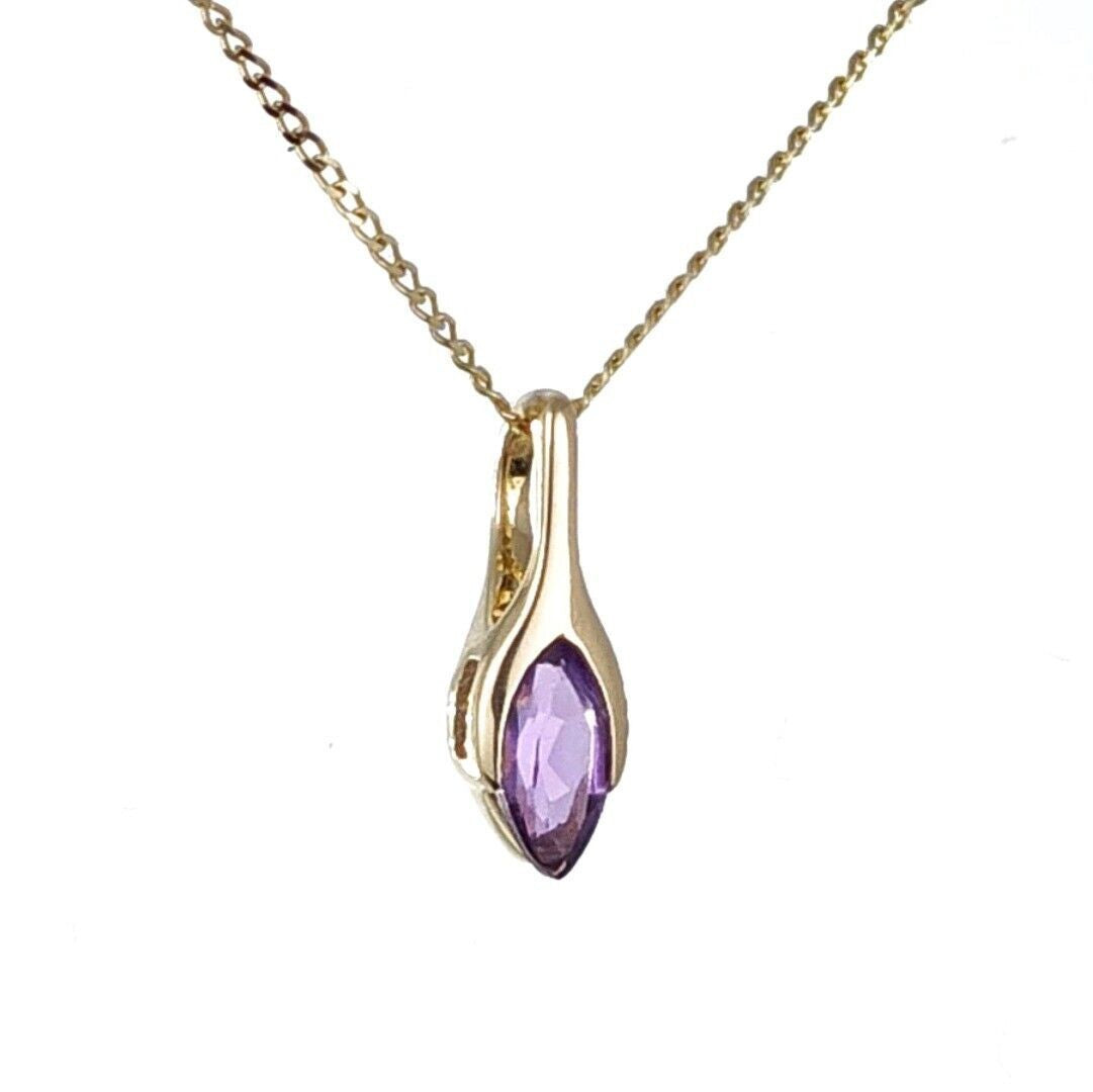 9ct amethyst pendant yellow gold minimalist marquise designed in the UK
