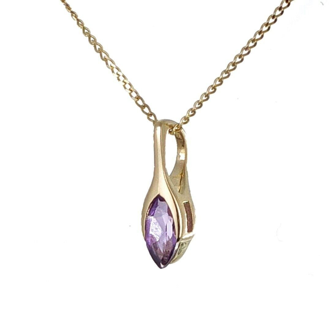 Amethyst Minimalist Marquise Necklace in 9ct Gold