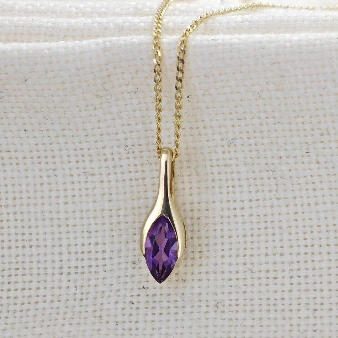 Amethyst Minimalist Marquise Necklace in 9ct Gold