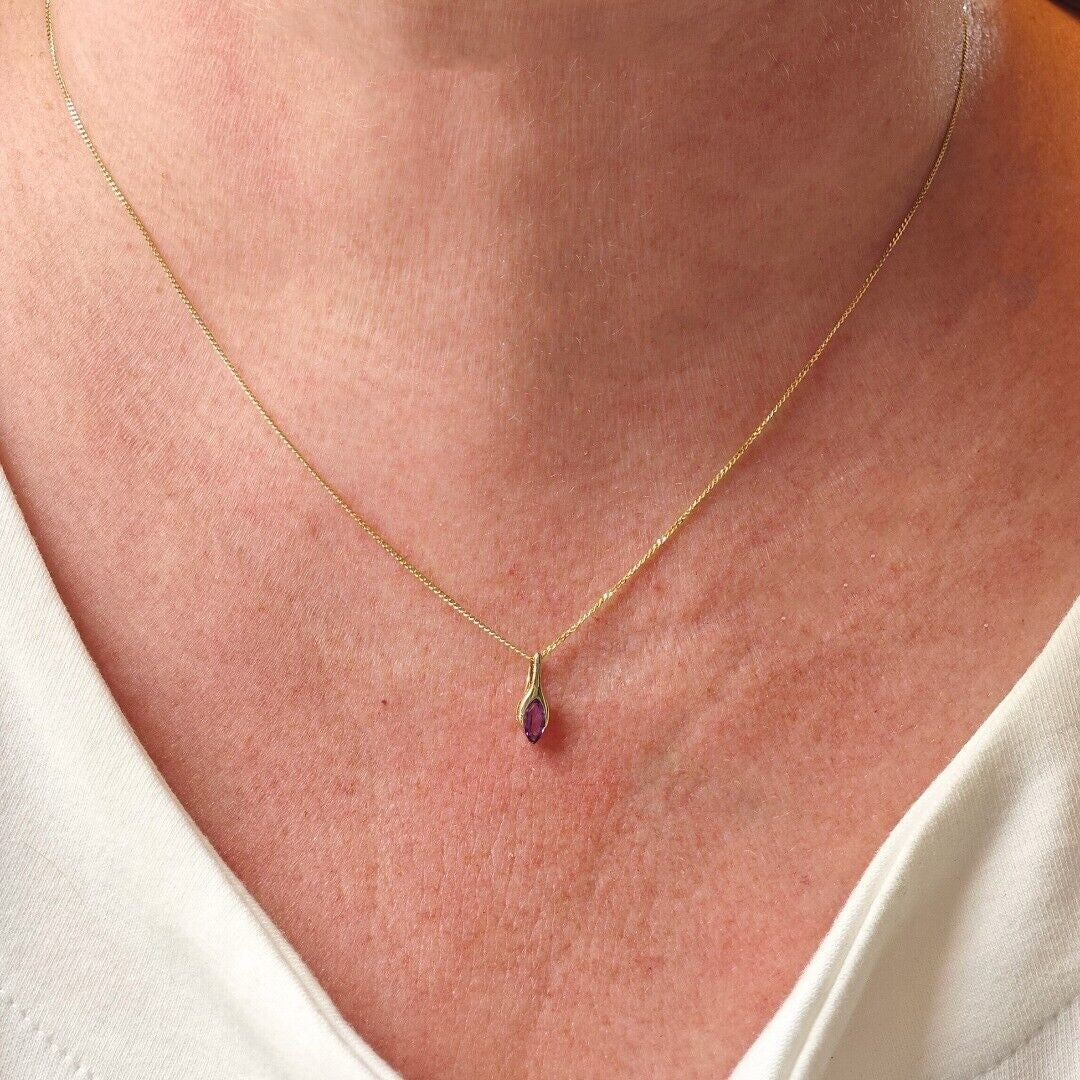 Amethyst Minimalist Marquise Necklace in 9ct Gold