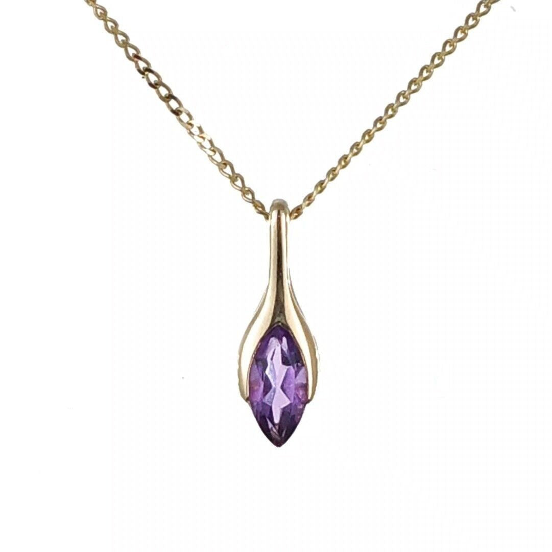 9ct Amethyst Pendant Yellow Gold Minimalist Marquise