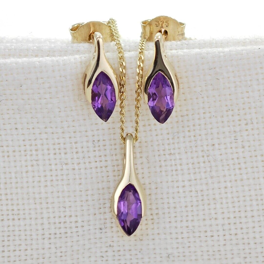 Amethyst Minimalist Marquise Jewellery Set in 9ct Gold