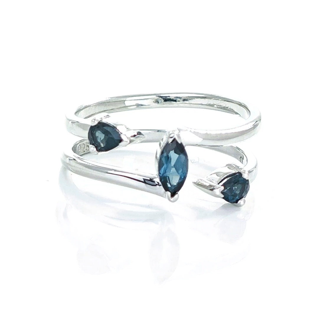 London Blue Topaz Marquise Trilogy Ring in Sterling Silver