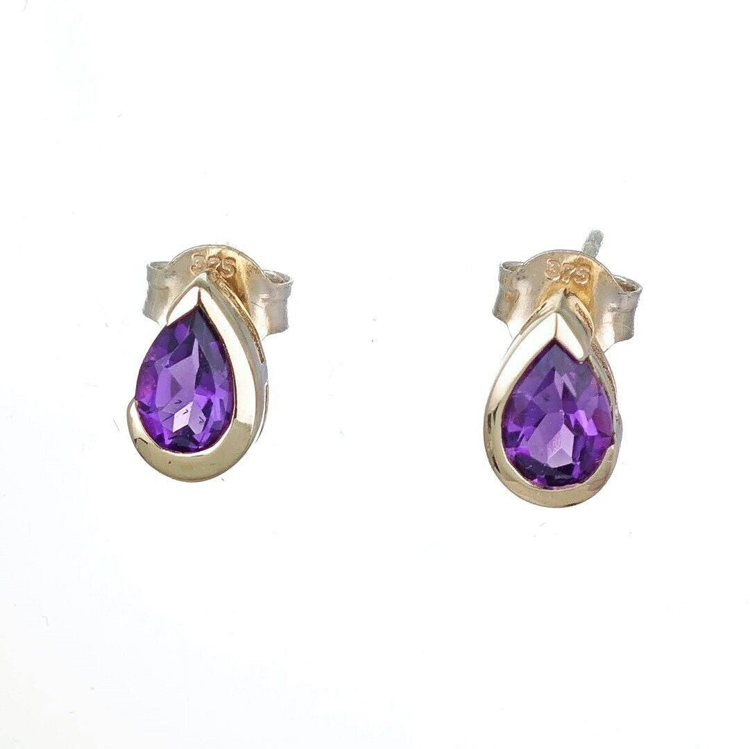 9ct Gold Amethyst Earrings Natural Purple Gemstone Studs