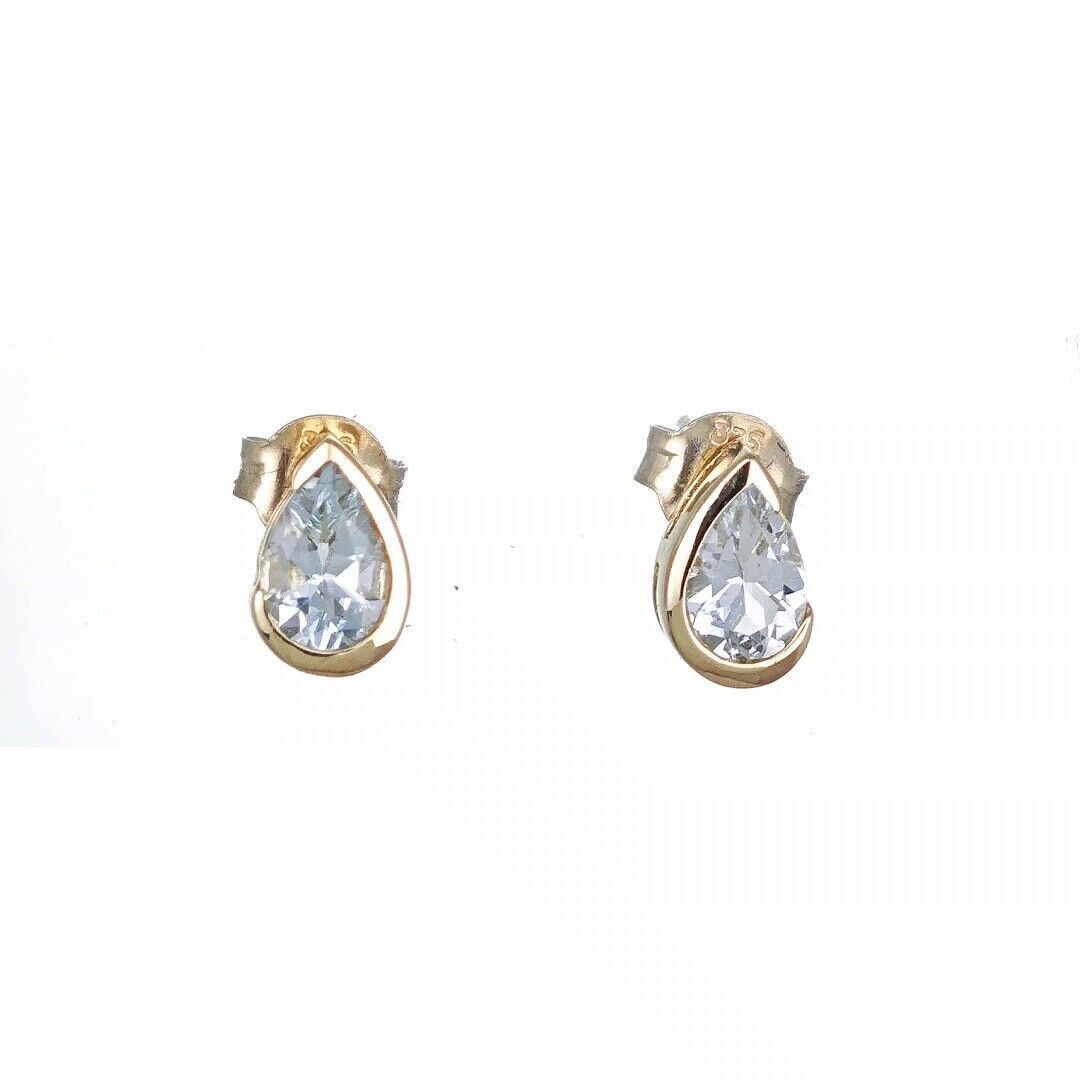 9ct Yellow Gold Aquamarine Earrings Natural Blue Gemstone Studs