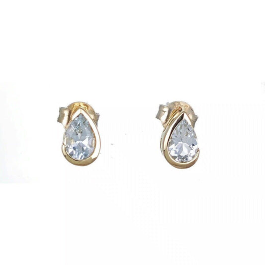 9ct Yellow Gold Aquamarine Earrings Natural Blue Gemstone Studs