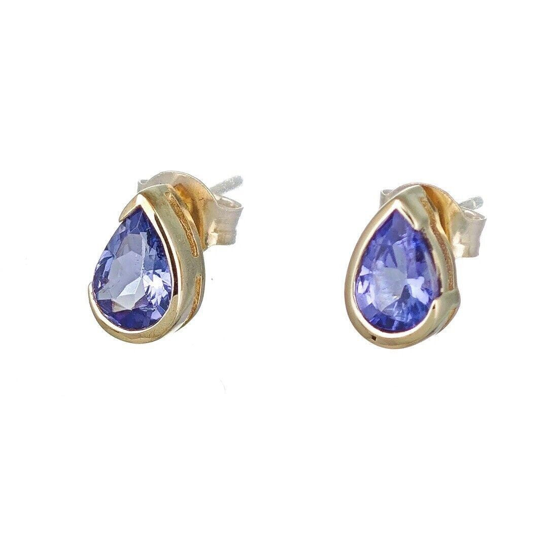 9ct gold tanzanite earrings natural blue gemstone studs handmade designed in the UK