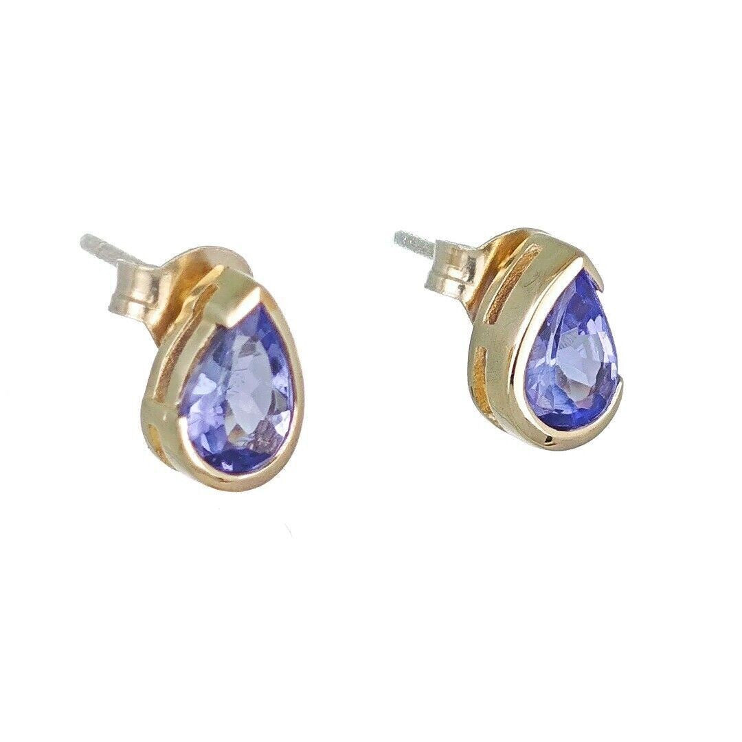 9ct Gold Tanzanite Earrings Natural Blue Gemstone Studs Handmade