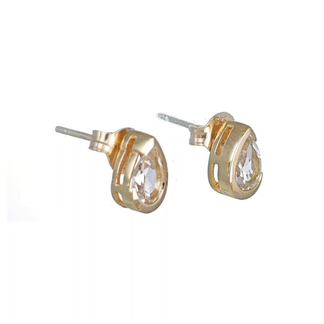 White Topaz Earrings 9ct Yellow Gold Studs Infinity Loop