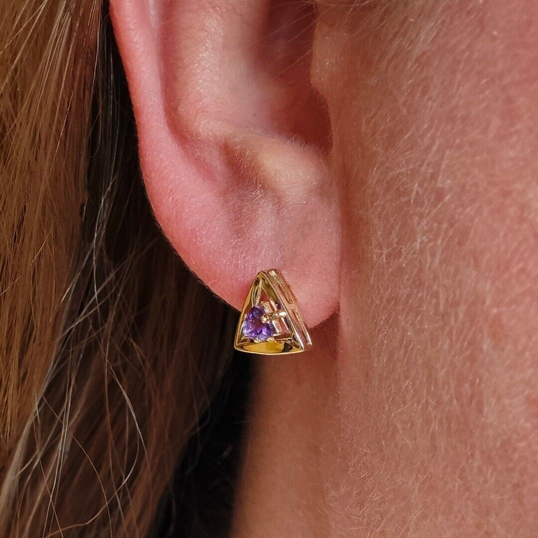 9ct Yellow Gold Triangle Amethyst Earrings