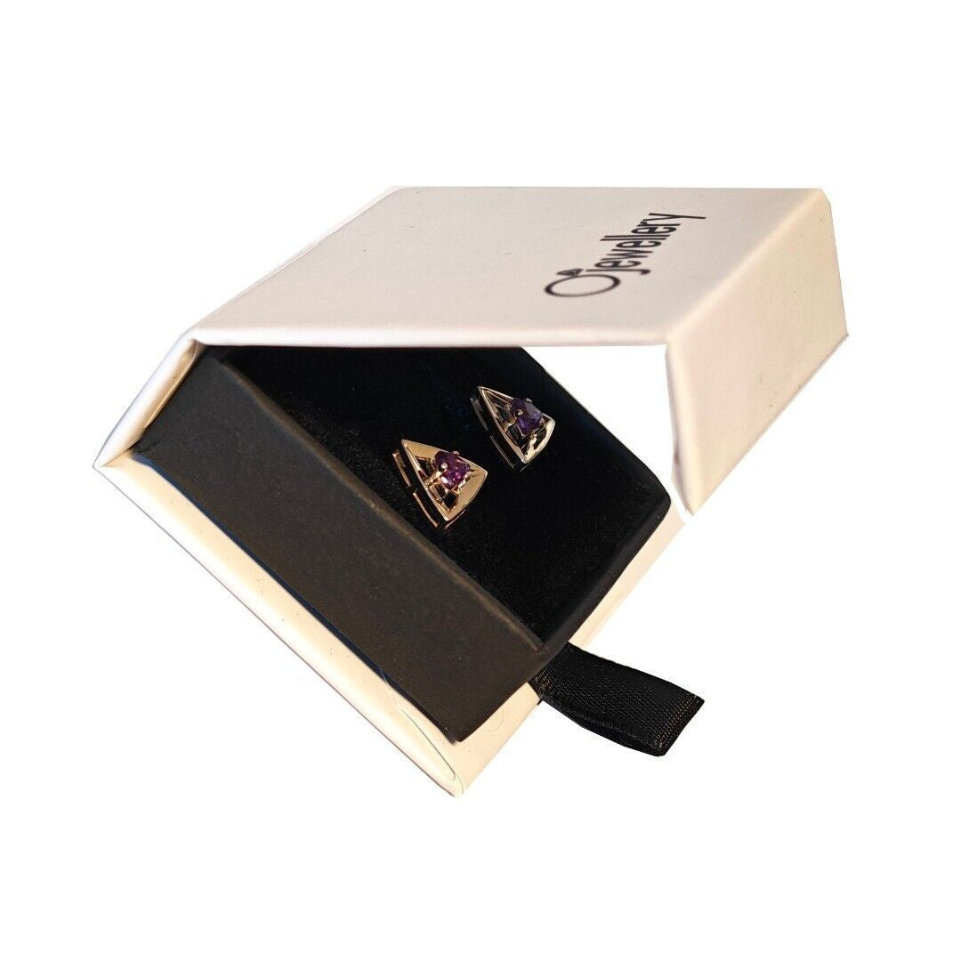 9ct Yellow Gold Triangle Amethyst Earrings