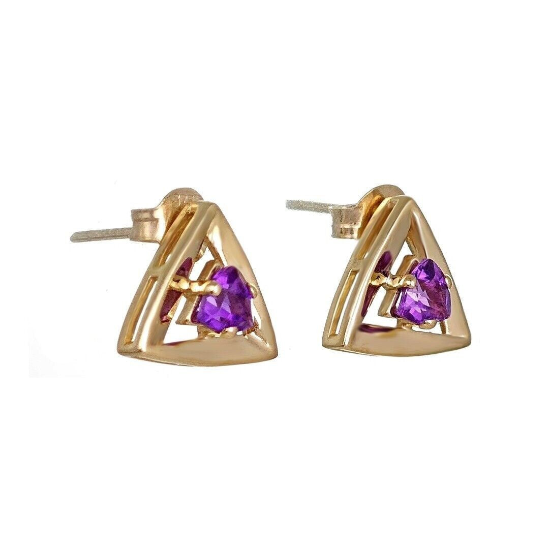 9ct Yellow Gold Triangle Amethyst Earrings
