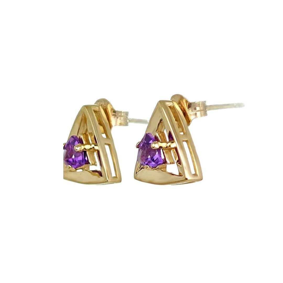 9ct Yellow Gold Triangle Amethyst Earrings