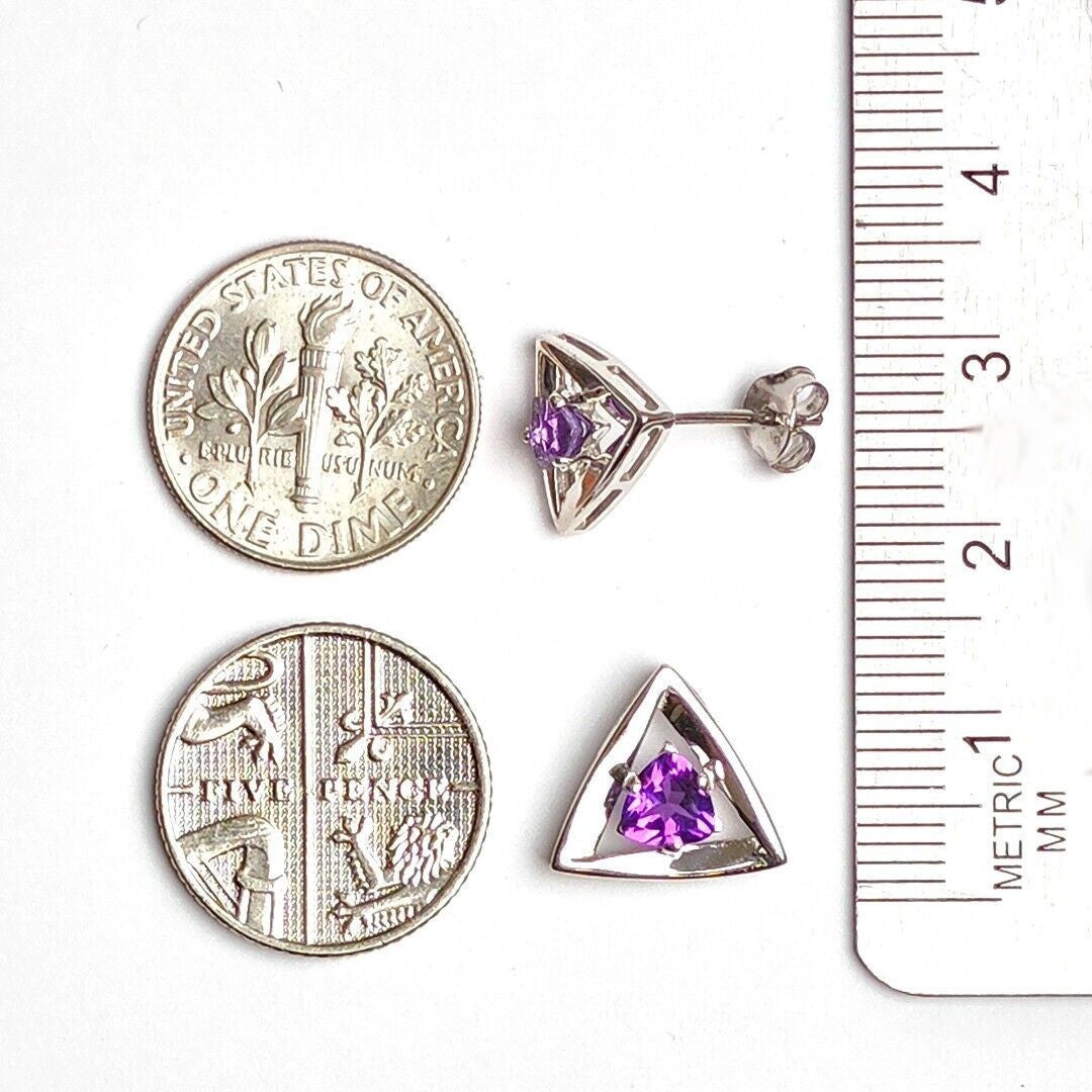 9ct Yellow Gold Triangle Amethyst Earrings