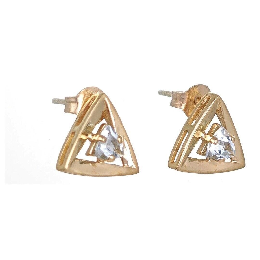9ct Gold Aquamarine Earrings Natural Gemstone Blue Trillion Studs