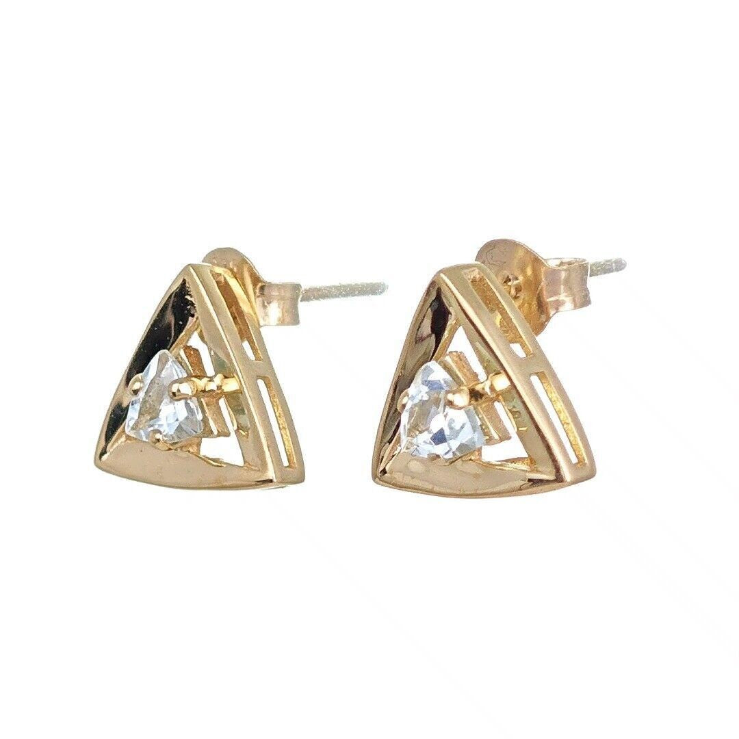 9ct Gold Aquamarine Earrings Natural Gemstone Blue Trillion Studs