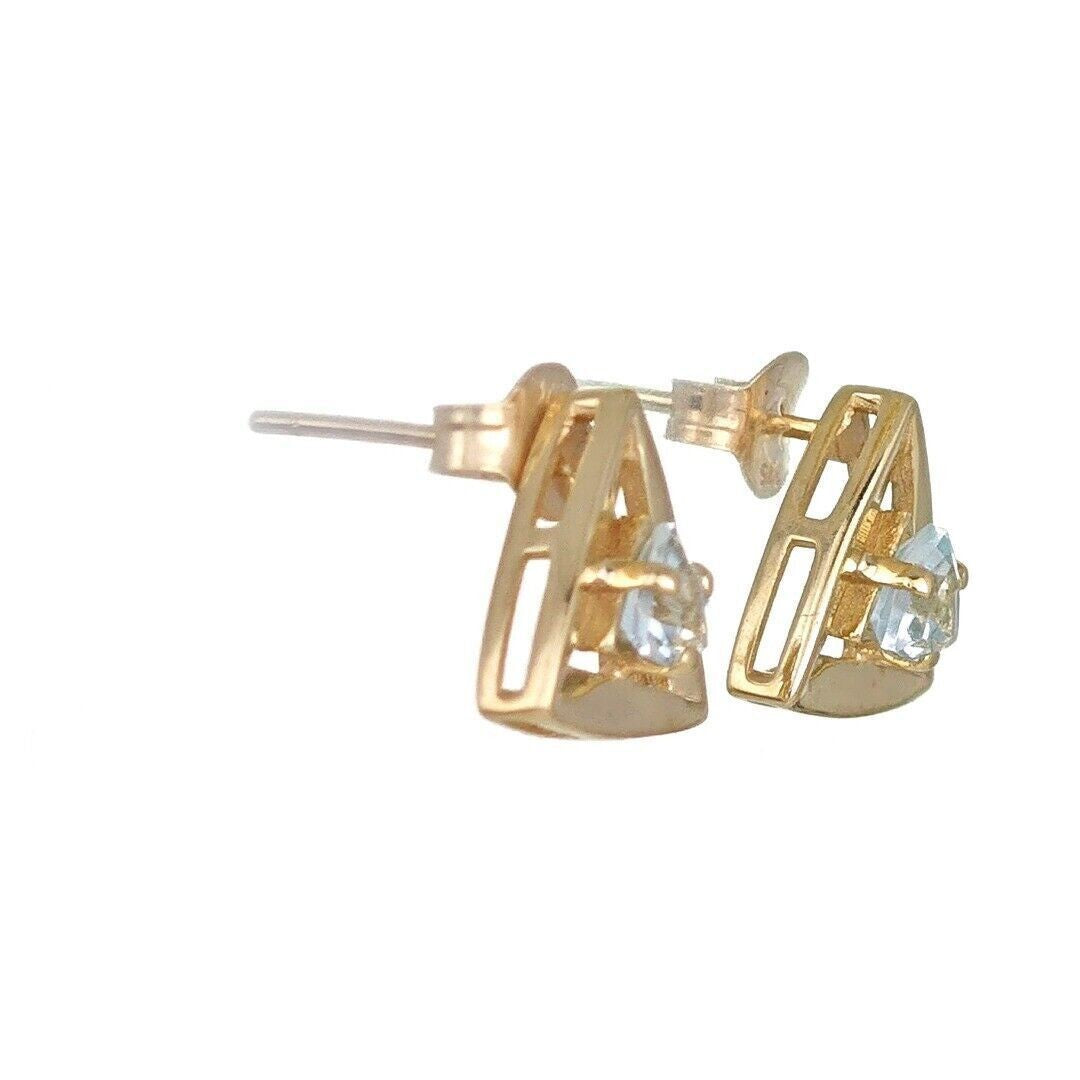 9ct Gold Aquamarine Earrings Natural Gemstone Blue Trillion Studs