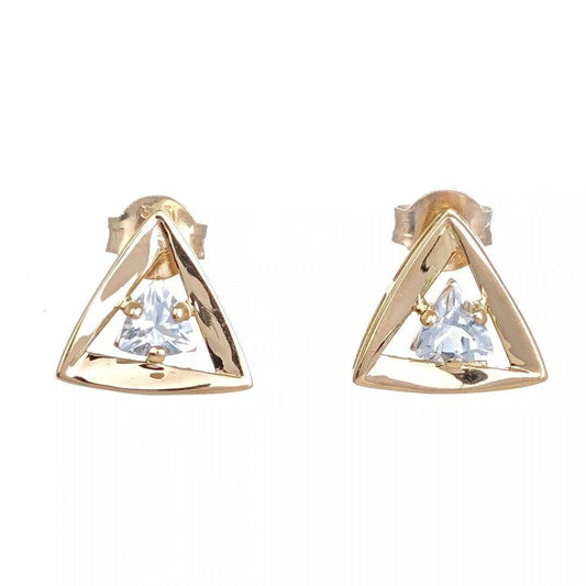 9ct Gold Aquamarine Earrings Natural Gemstone Blue Trillion Studs