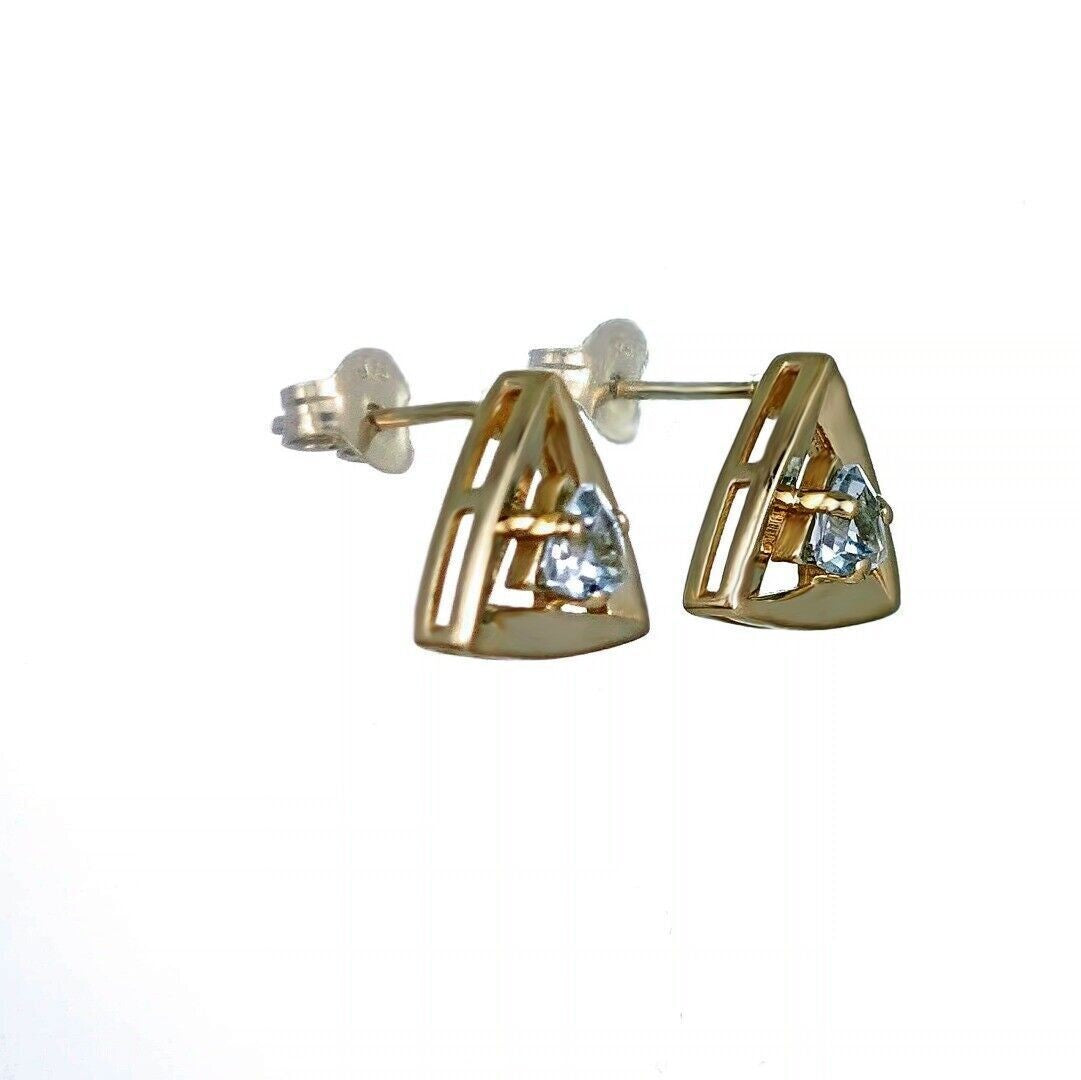 Blue Topaz Earrings 9ct Yellow Gold Studs Studs Trillion