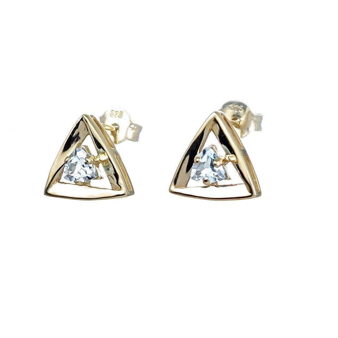 Blue Topaz Earrings 9ct Yellow Gold Studs Studs Trillion