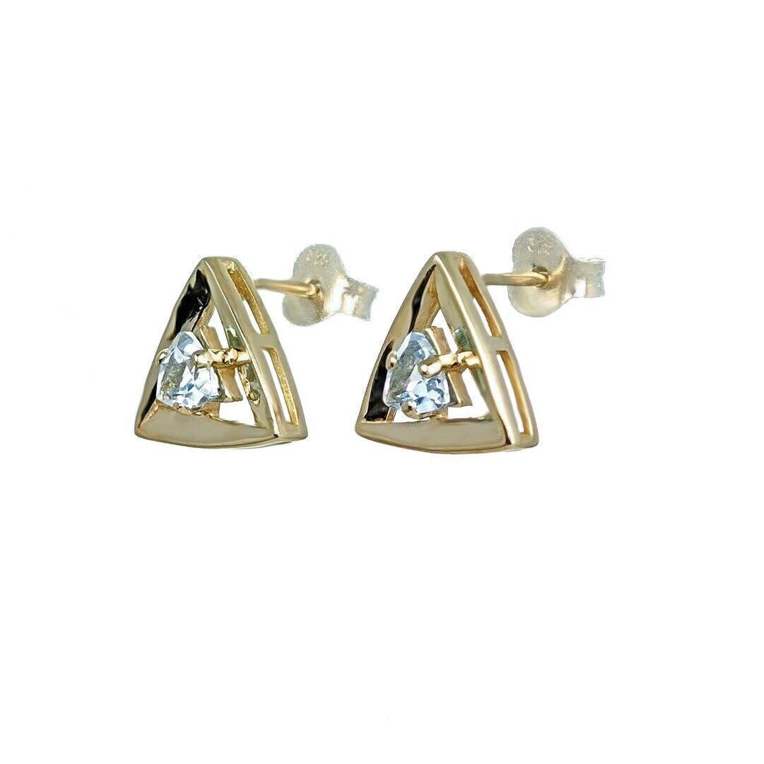 Blue Topaz Earrings 9ct Yellow Gold Studs Studs Trillion