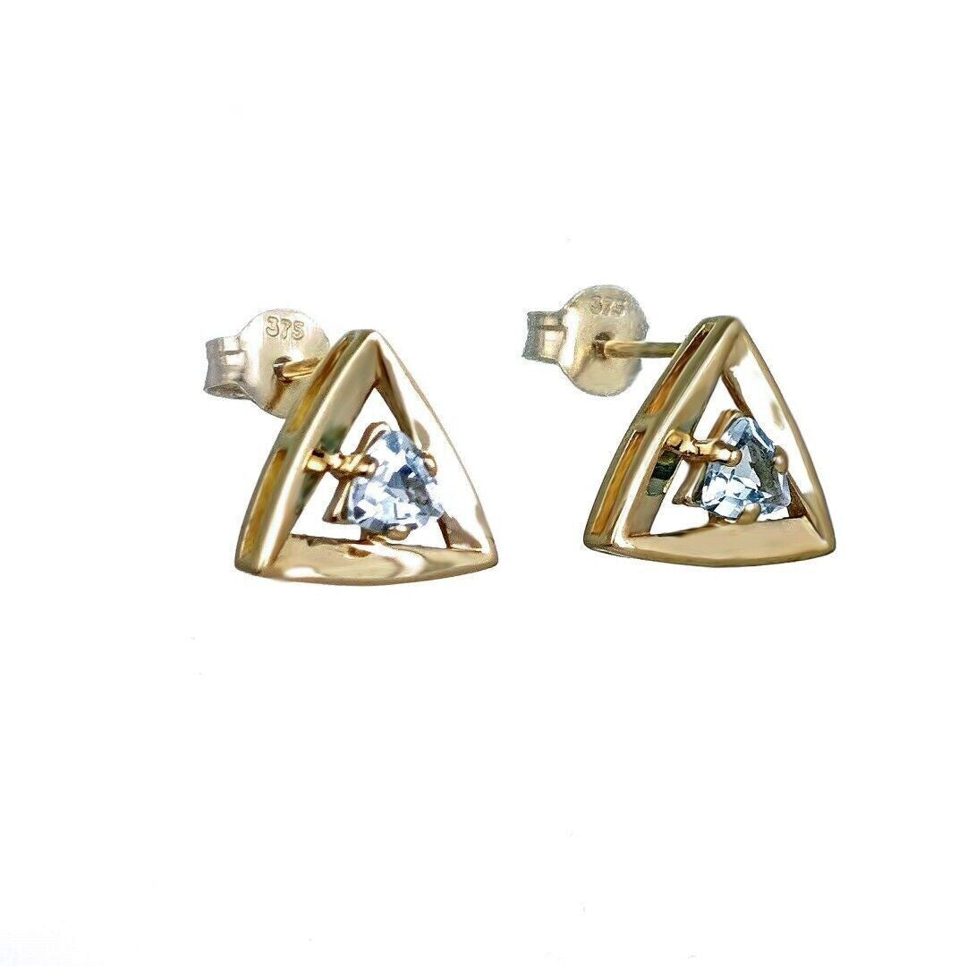 Blue Topaz Earrings 9ct Yellow Gold Studs Studs Trillion